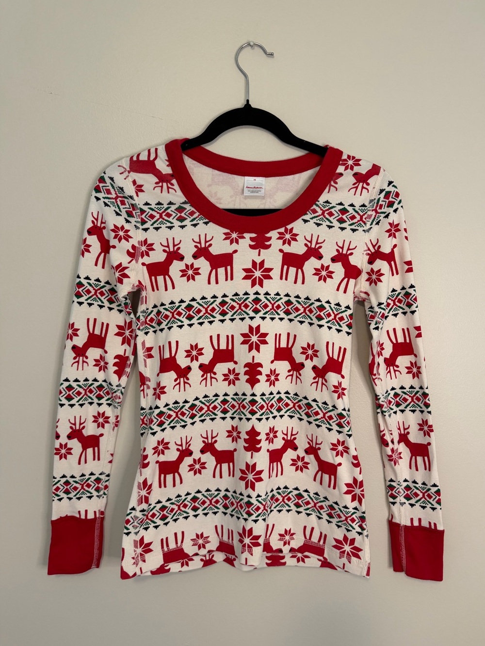 Hanna Anderson 100% Organic Cotton Red & White Reindeer Print Holiday Top